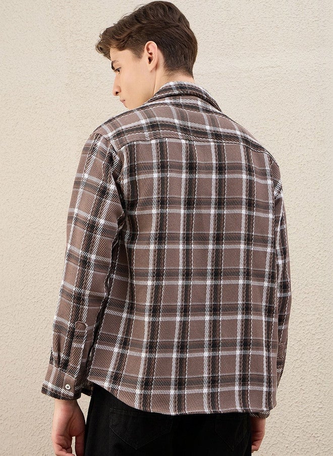 CHIMPAAANZEE Men Checked Casual Shacket - Image 5